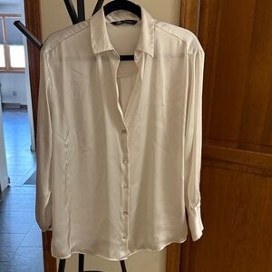 Zara Elegant Cream Long Sleeve Blouse